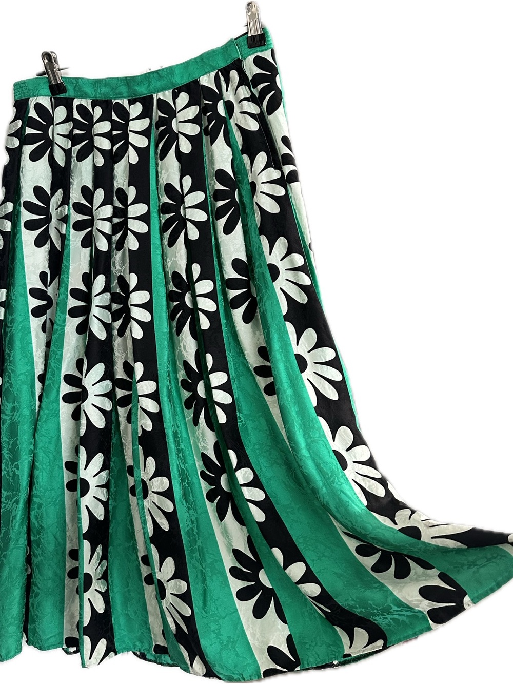 Vintage Floral Pleated Silk Midi Skirt - Women